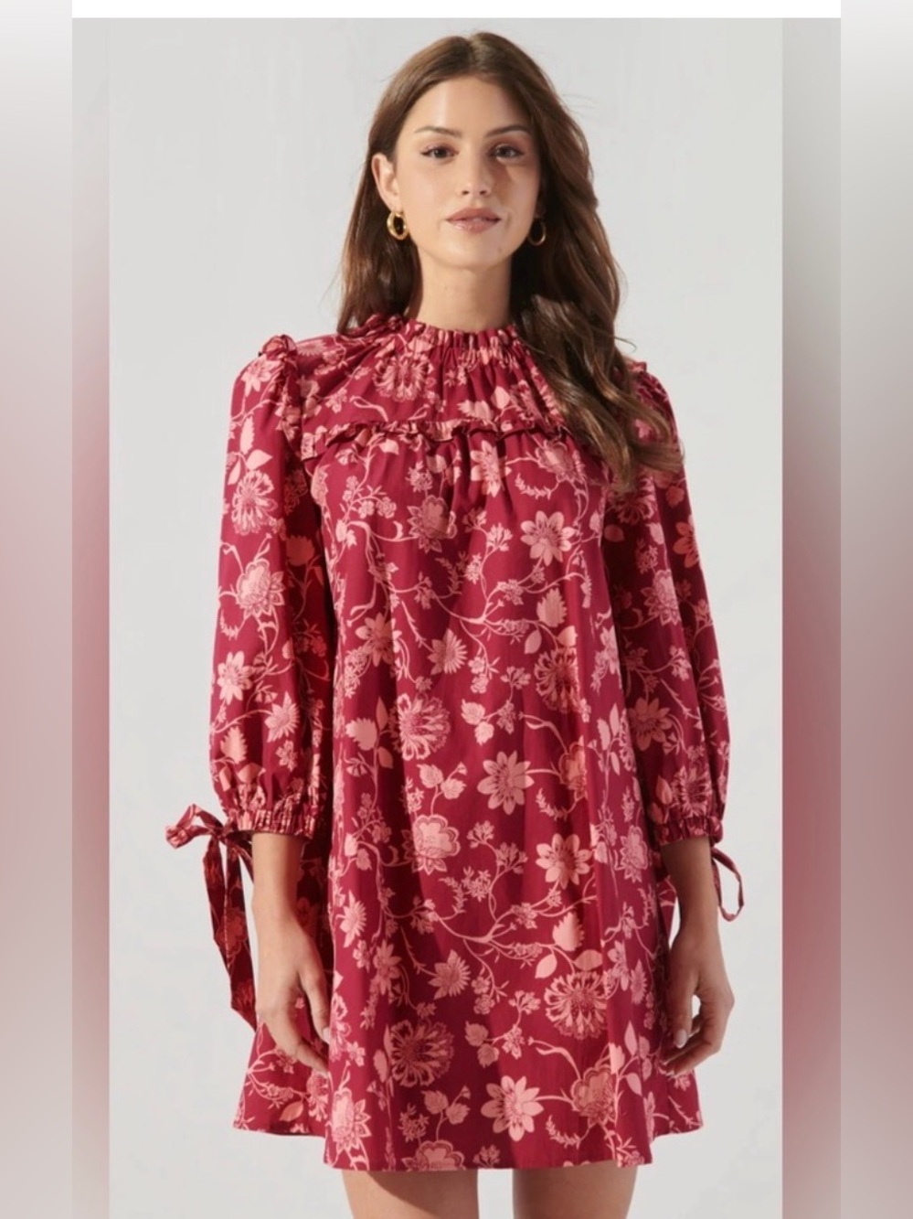 NWT Sugarlips Women's Red Floral Ruffle Neck Dress Size M